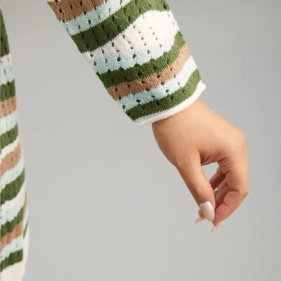 BLOOMCHIC Striped Contrast Button Up Hollow Out Cardigan Size 5X NEW - Picture 15 of 16